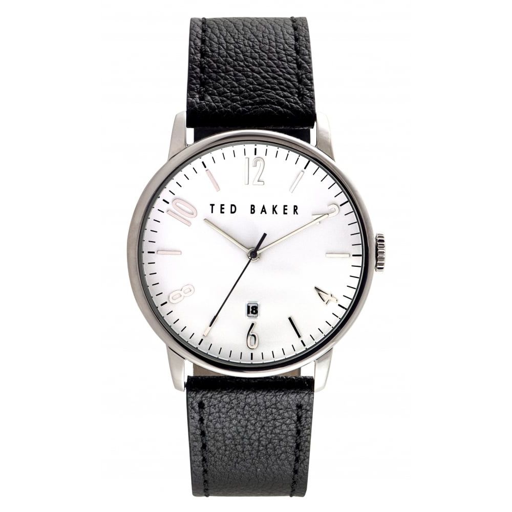 Black Leather Chrome Plated Date Display Watch