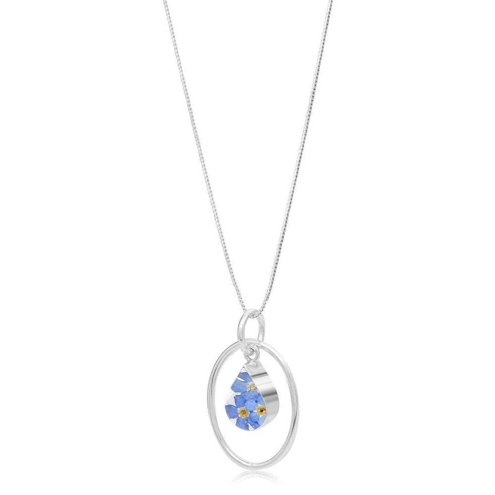 Silver Pendant - Forget Me Not - Silver Oval Surround