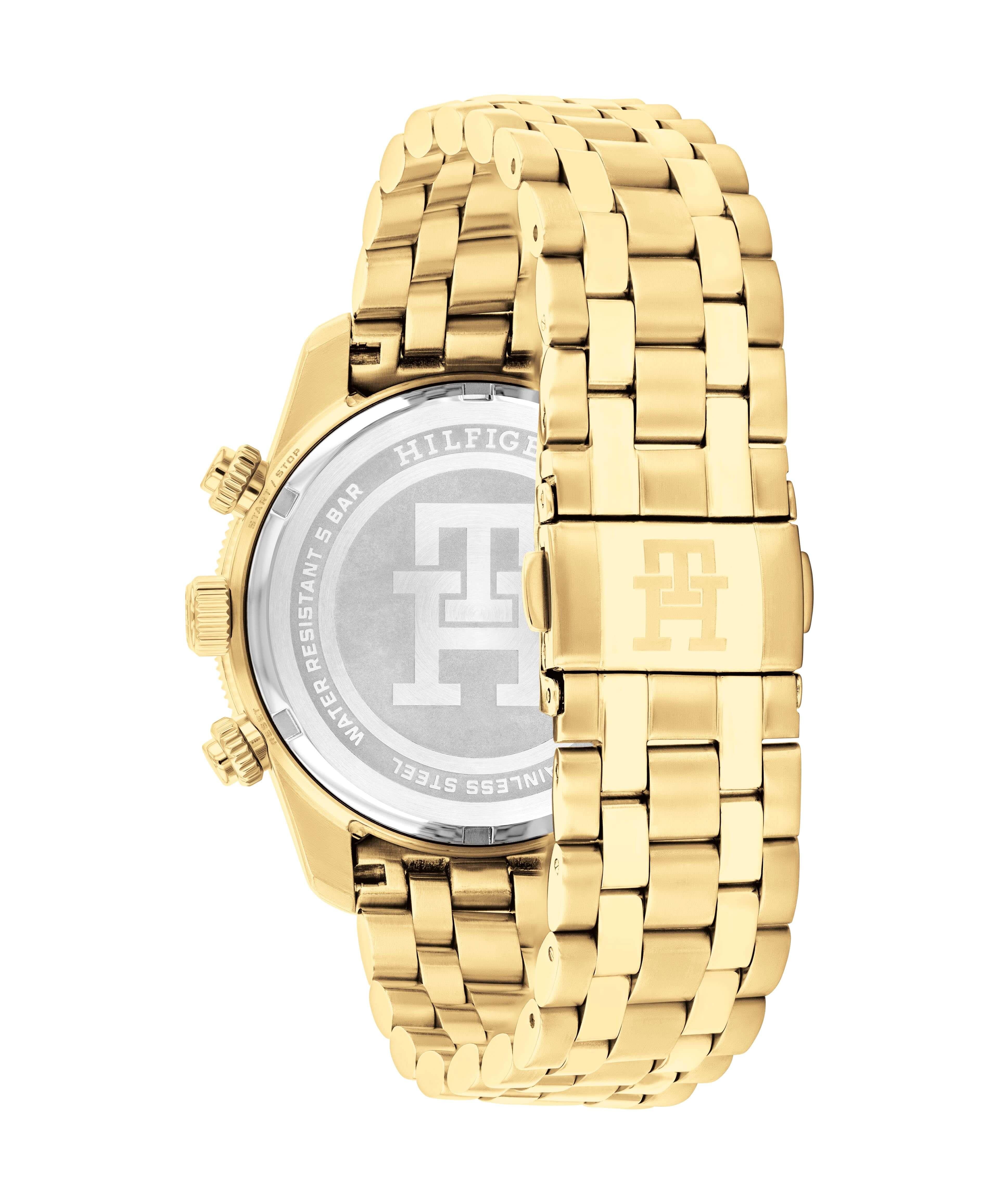 Blue Chronograph Dial Gold Plated Men's Bracelet Watch