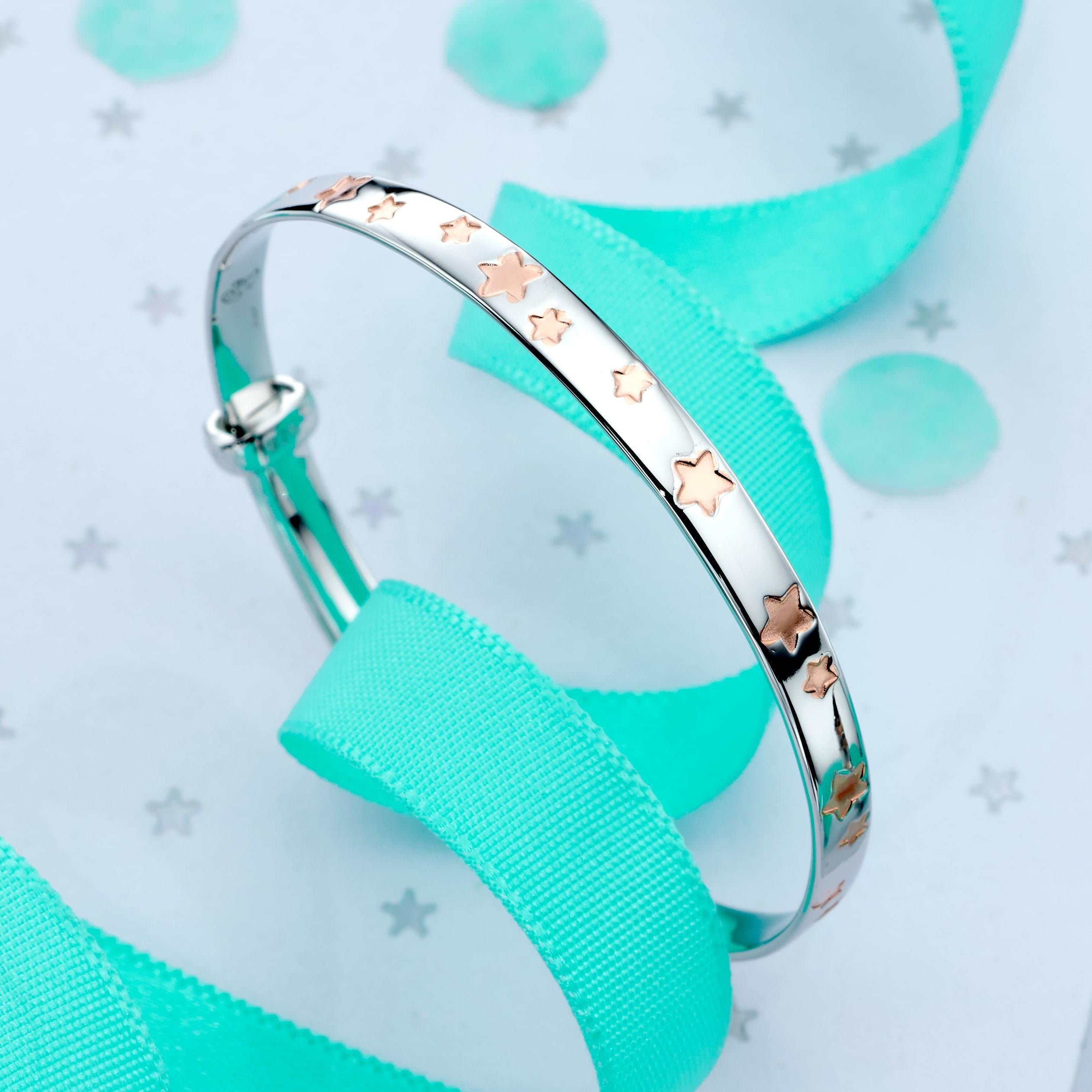 Jessica - Inlaid Rose Gold Star Christening Baby Bangle