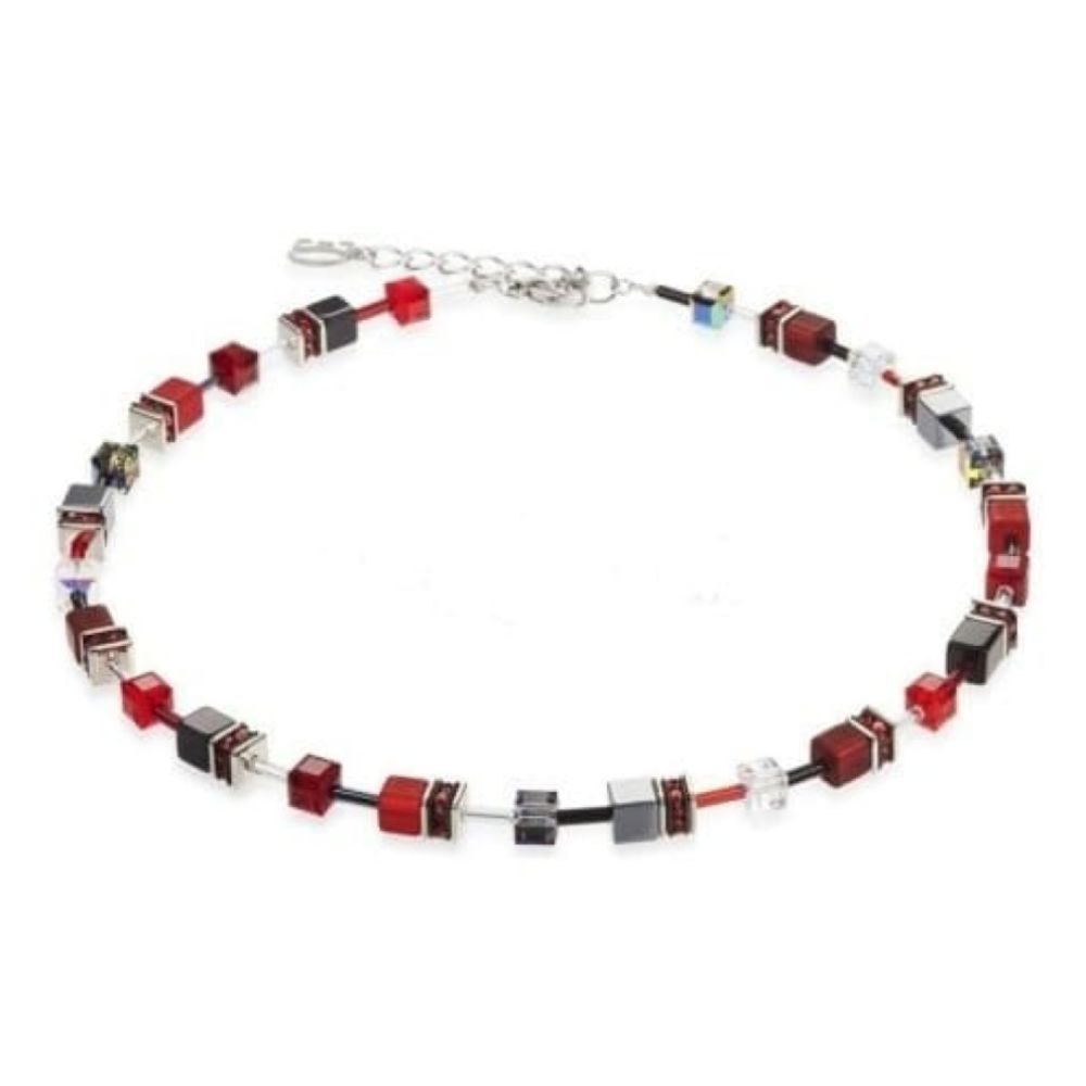 Ladies Red Synthetic & Solid Tiger's Eye Cubed Necklace