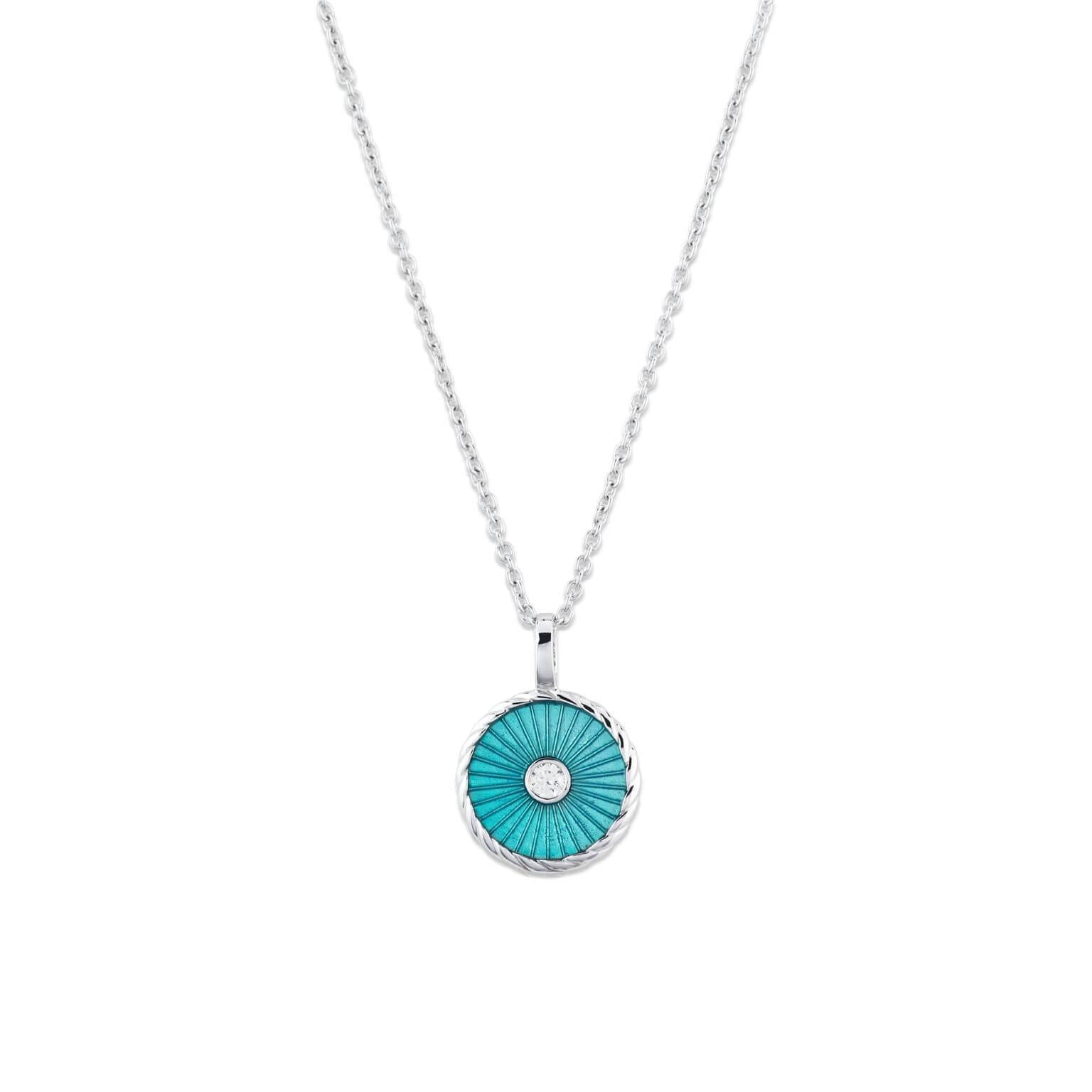 Rhodium Plated Green MOP & CZ Round With Star Pendant