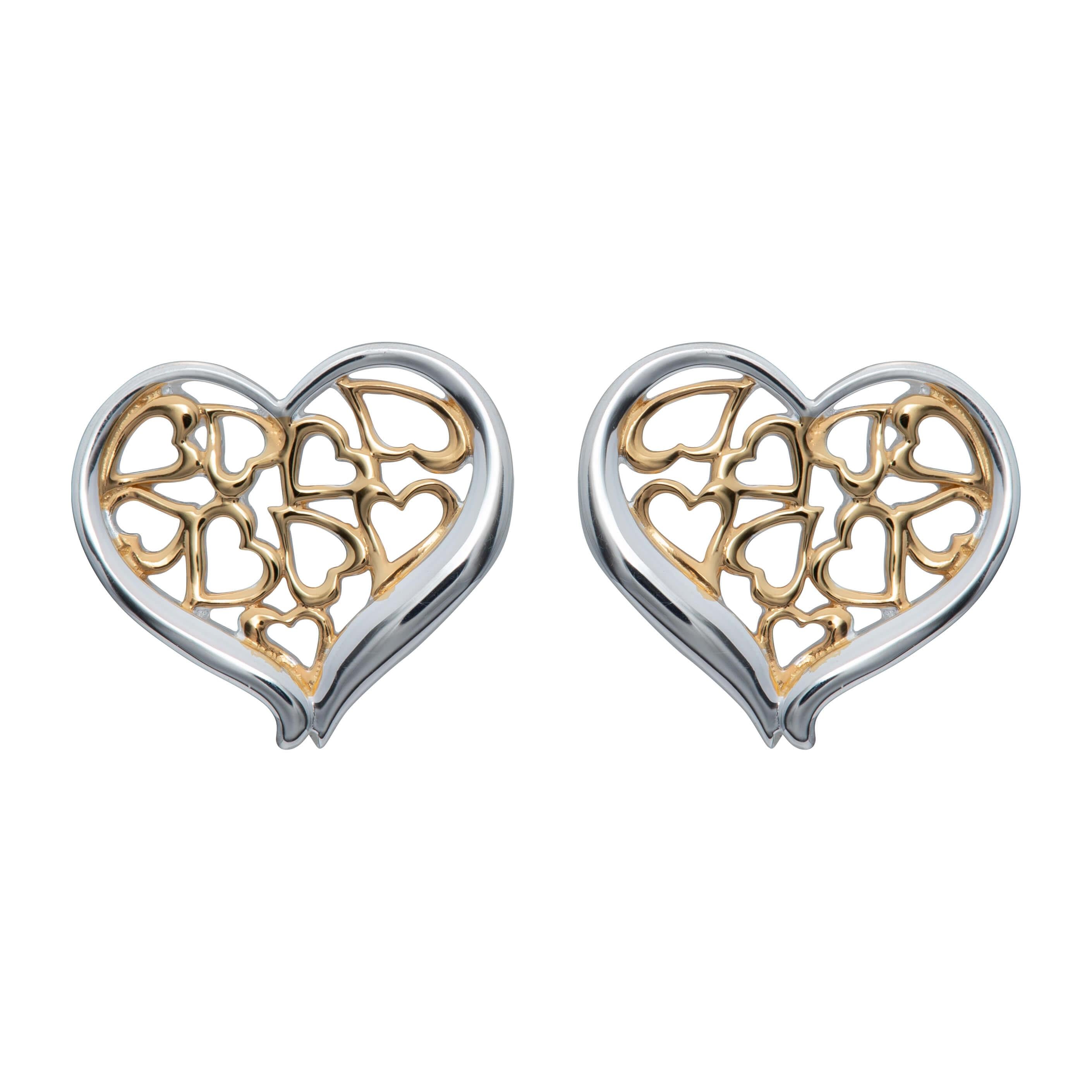 Sterling Silver 925 Heart Stud Earrings With YG Plating