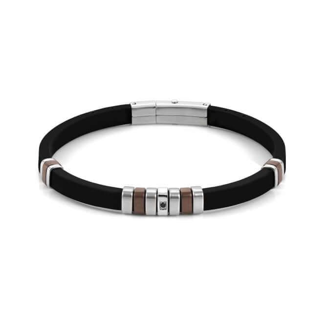 City Chocolate PVD, Stainless Steel & Rubber With Black CZ Bracelet