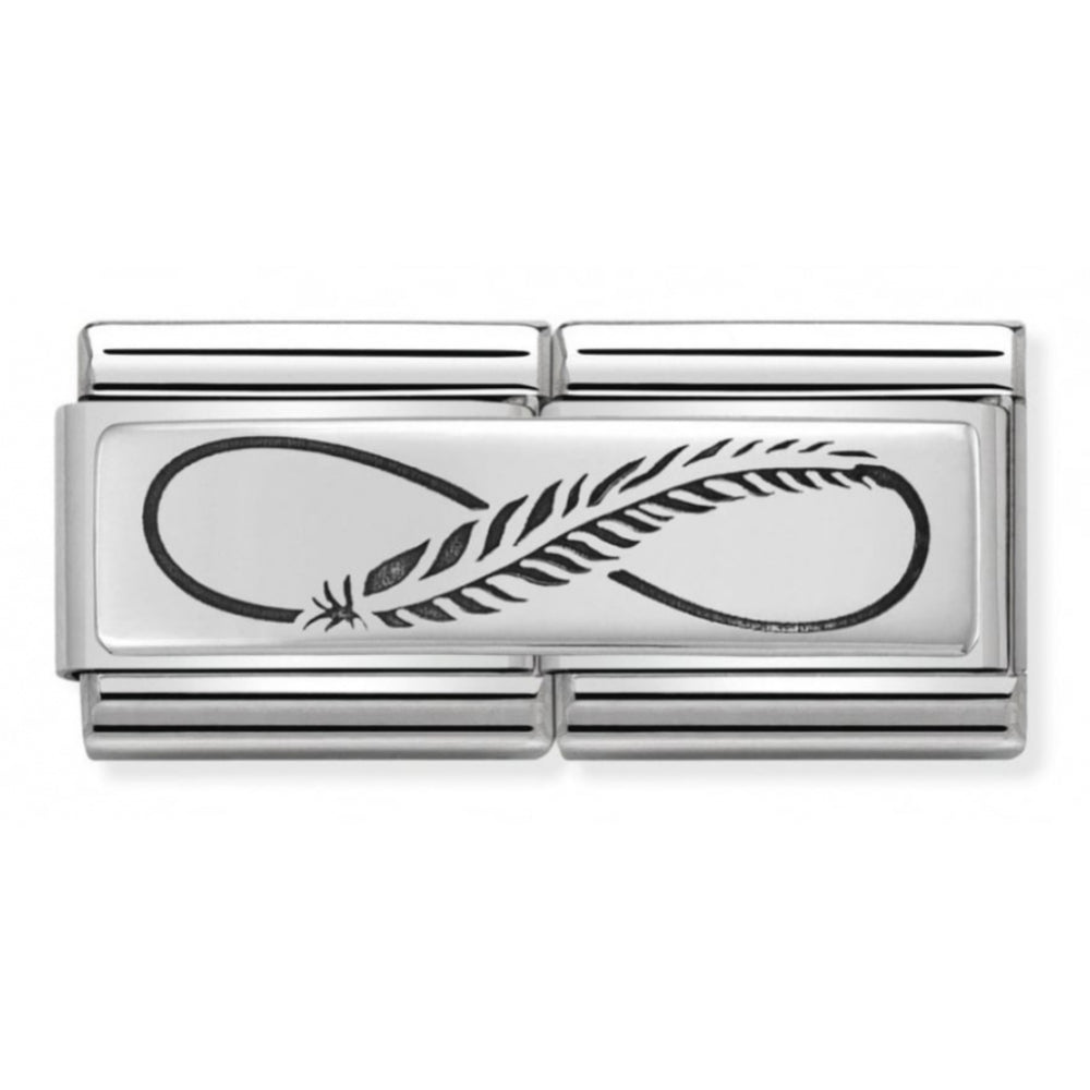 Composable Classic Double Infinity Feather Engraved Stainless Steel Charm