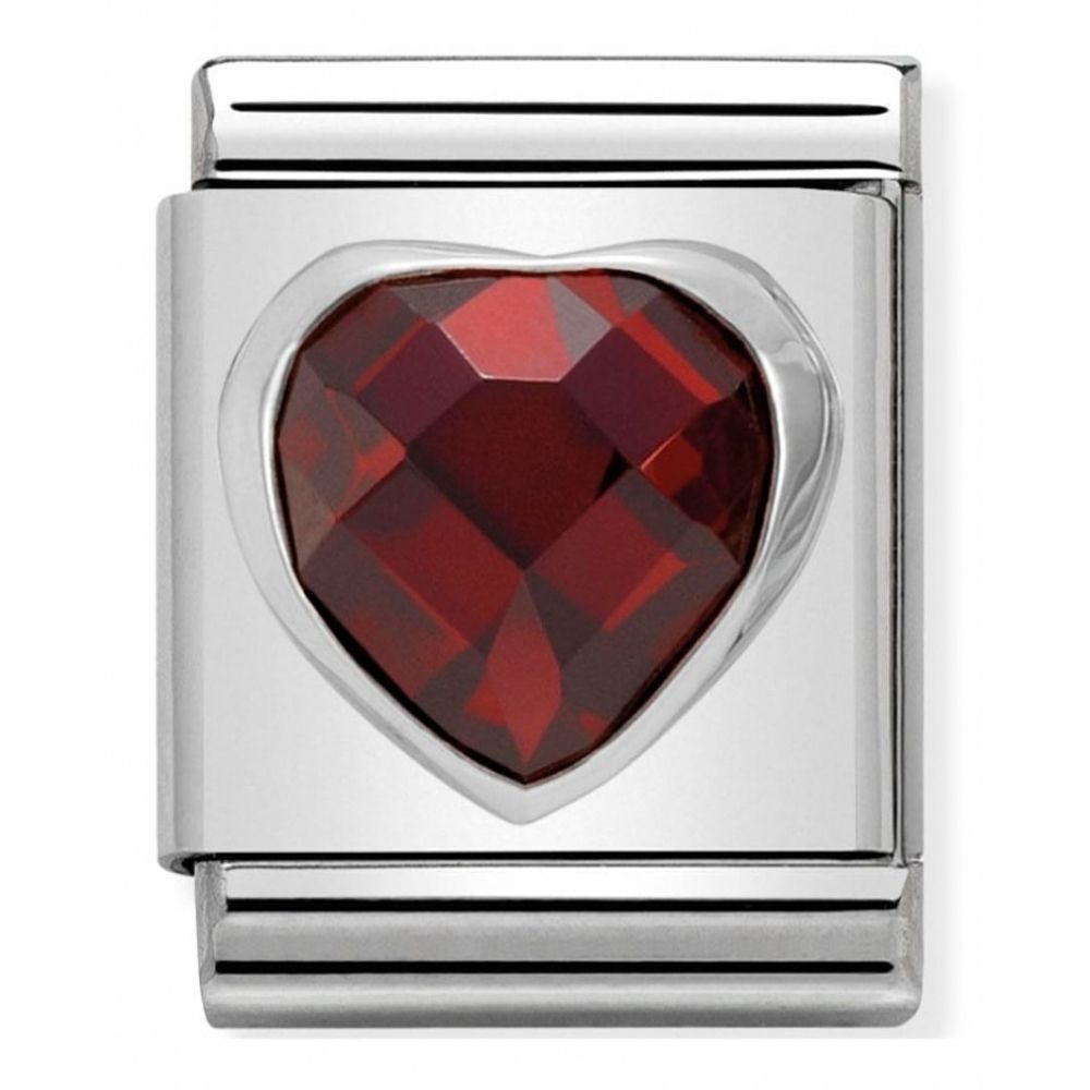 Composable Big Red Heart Shaped Faceted CZ in Stainless Steel & Sterling Silver Charm