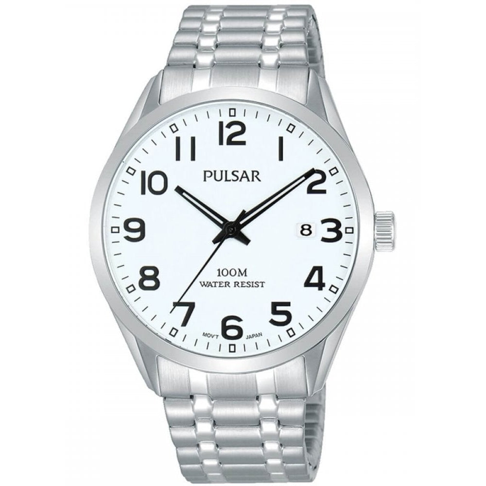 Stainless Steel Expandable Bracelet Strap & Case With White Date Display Dial Gents Watch