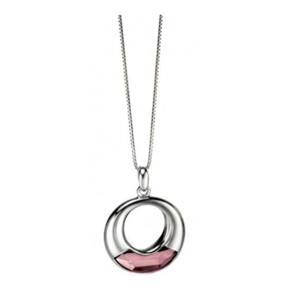 Ladies Sterling Silver Circular Pendant Necklace With Swarovski Crystal