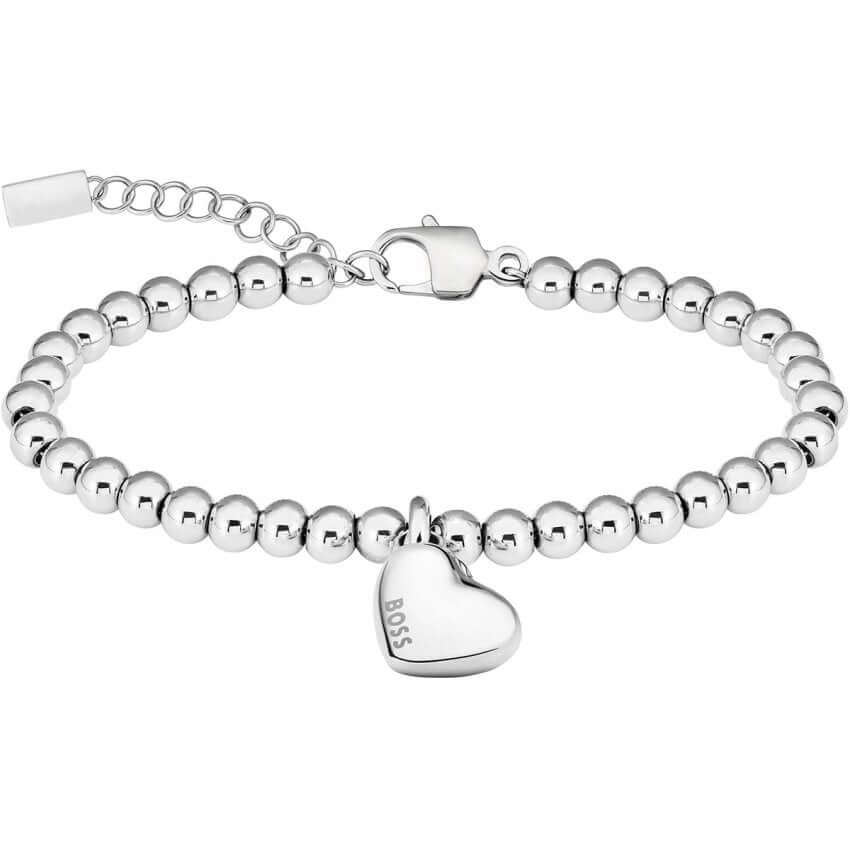 Beaded Silver Tone Honey Heart Ladies Bracelet