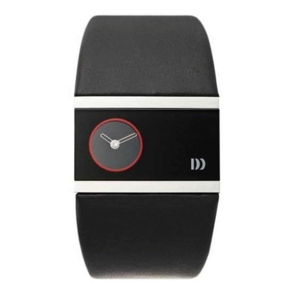 By Anna Gotha Unisex Stainless Steel Black Leather Strap Watch