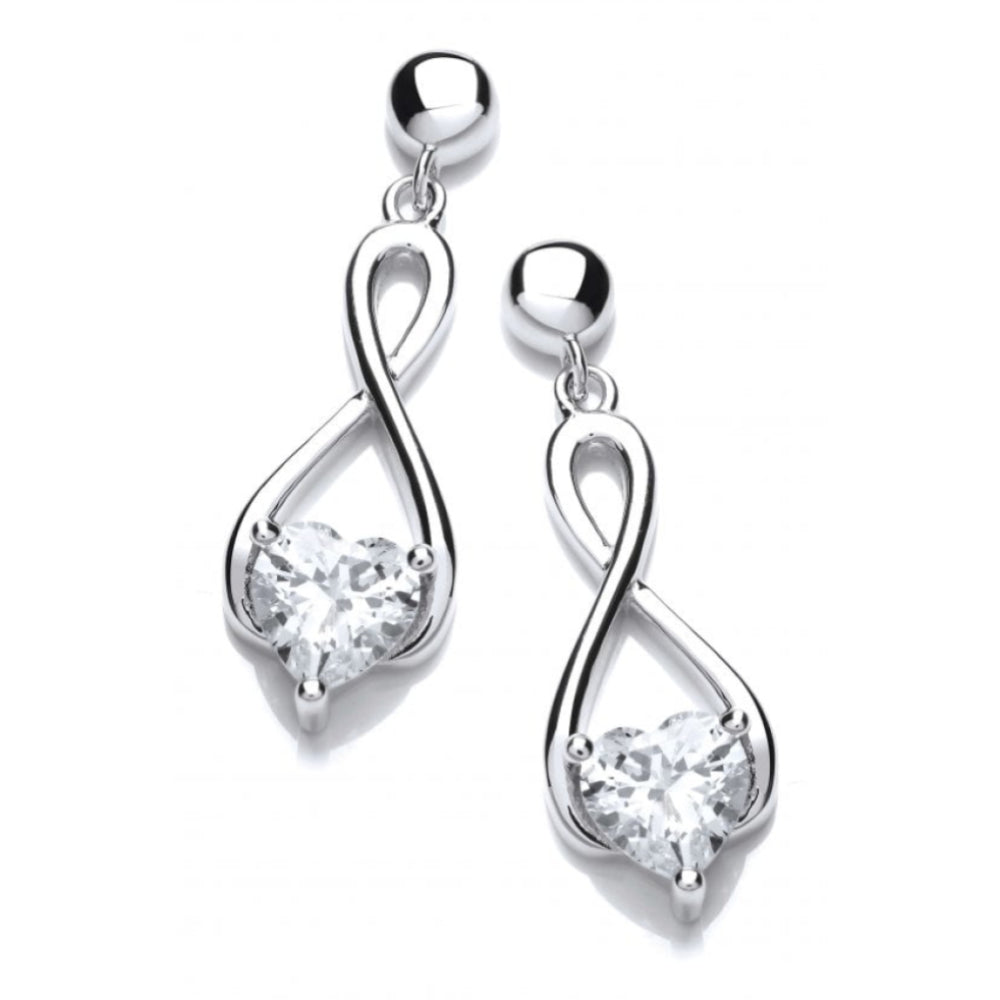 Silver & CZ Heart Celtic Drop Earrings
