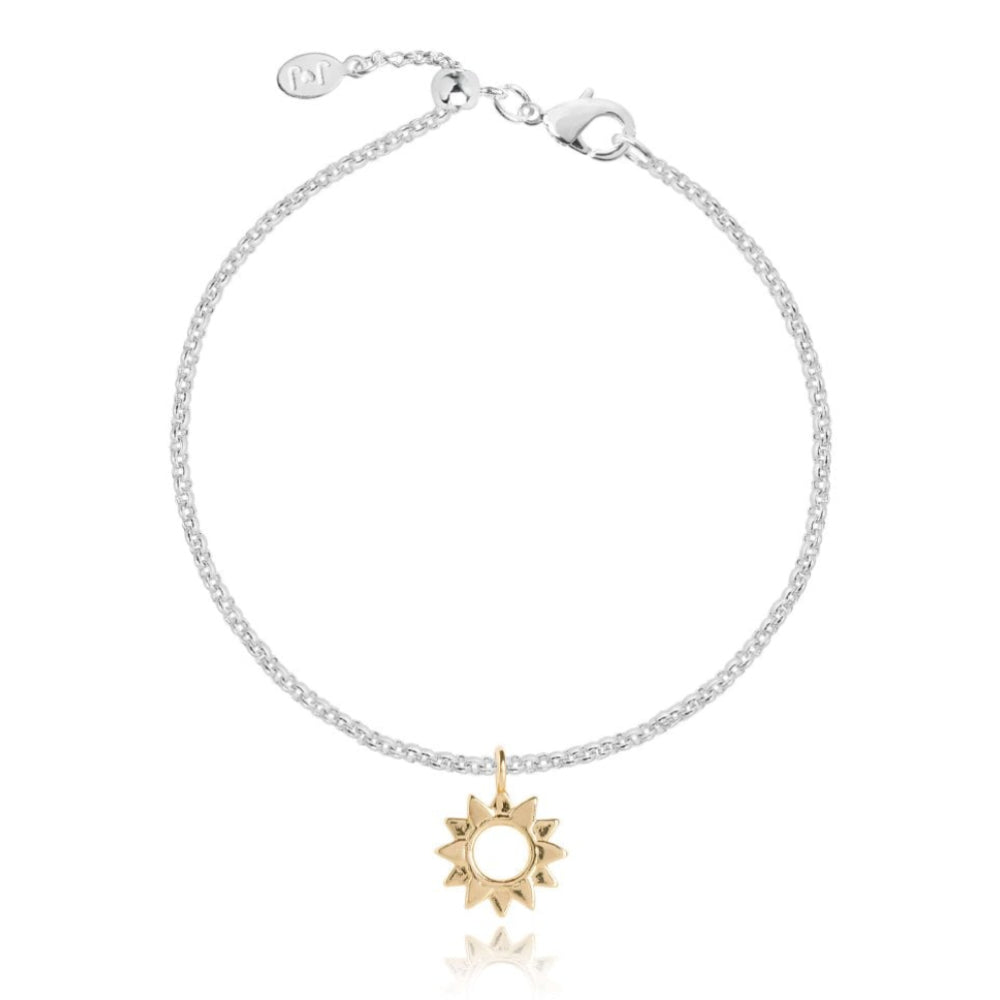 WISH Bracelet - Sun Bracelet - Yellow Gold Charm - Silver Chain - Bracelet - 19cm Adjustable