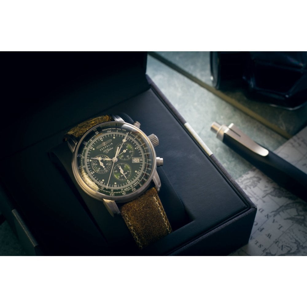 100 Jahre Zeppelin ED. 1 Black Leather & Green Chronograph Dial Gents Watch