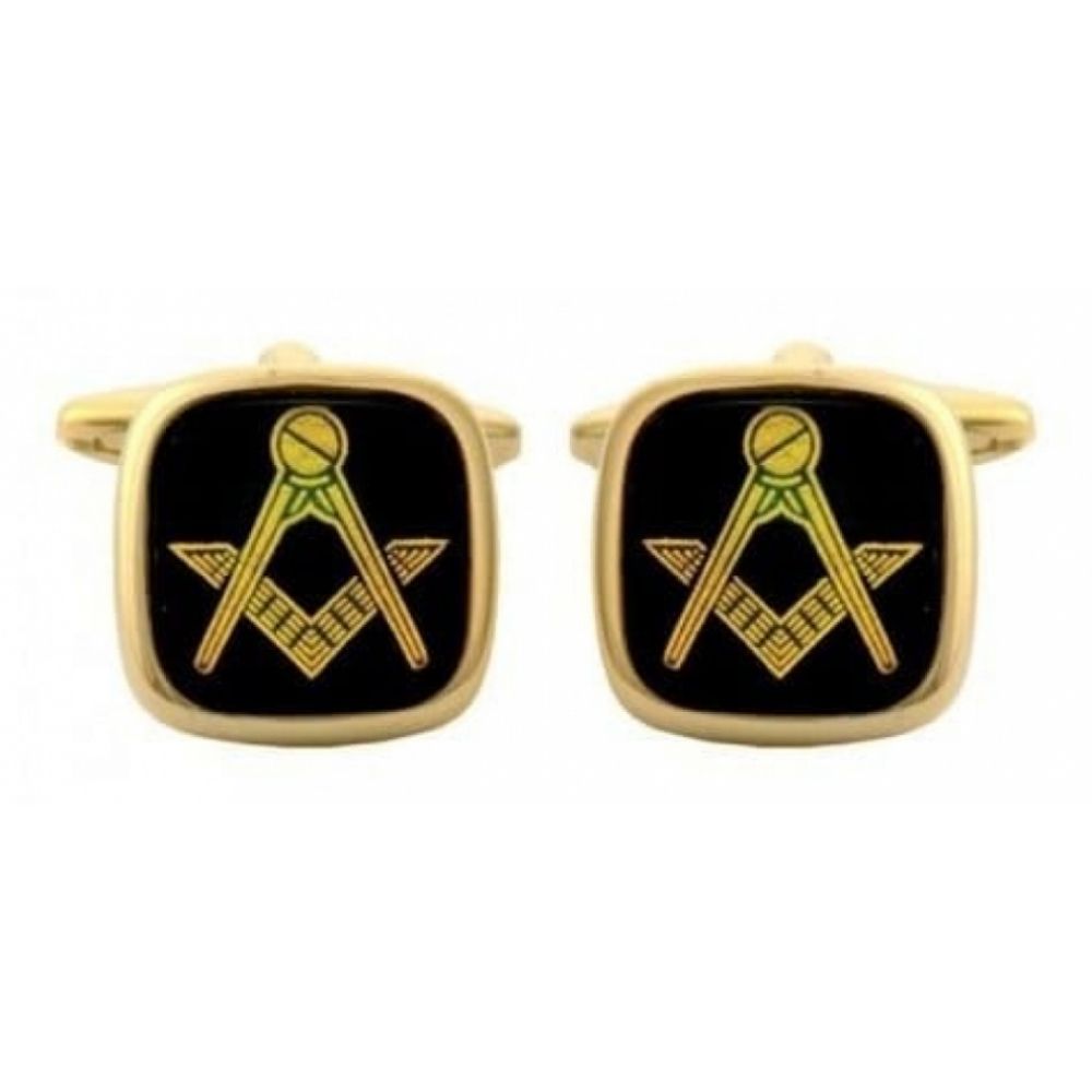 Onyx & Gold Plated Cufflinks With Masonic Symbol