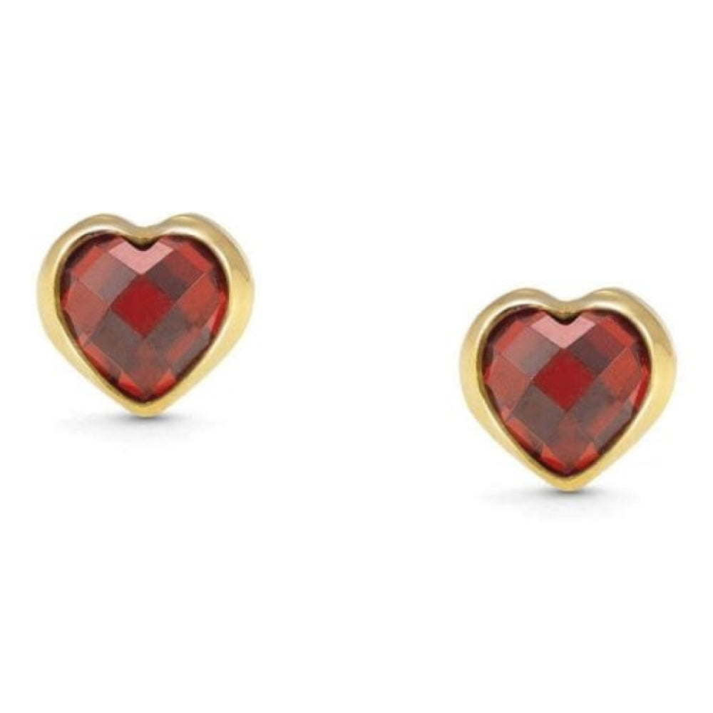 18k Gold Plated With Red CZ Heart Earrings