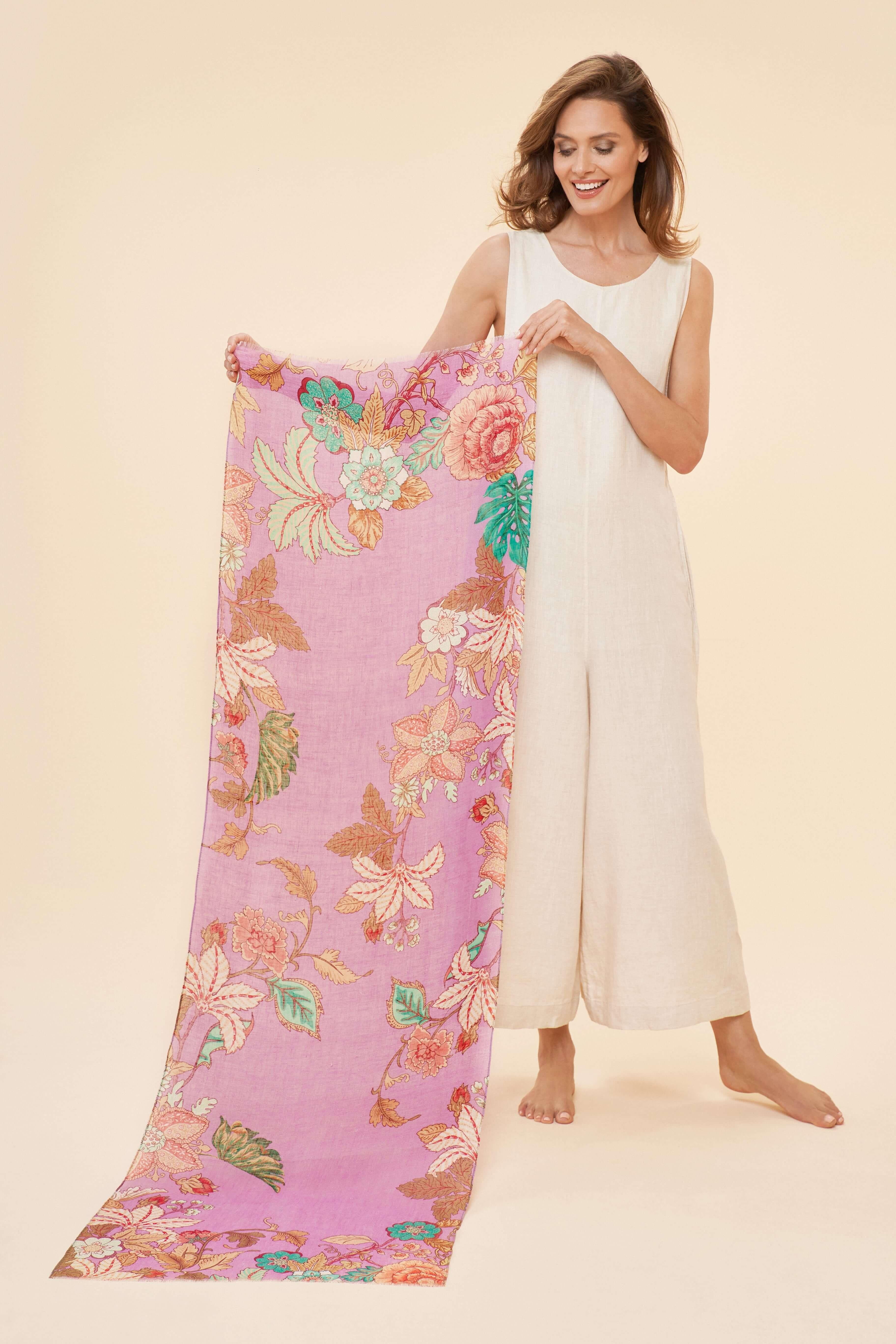 Persian Floral - Lavender Linen Print Scarf