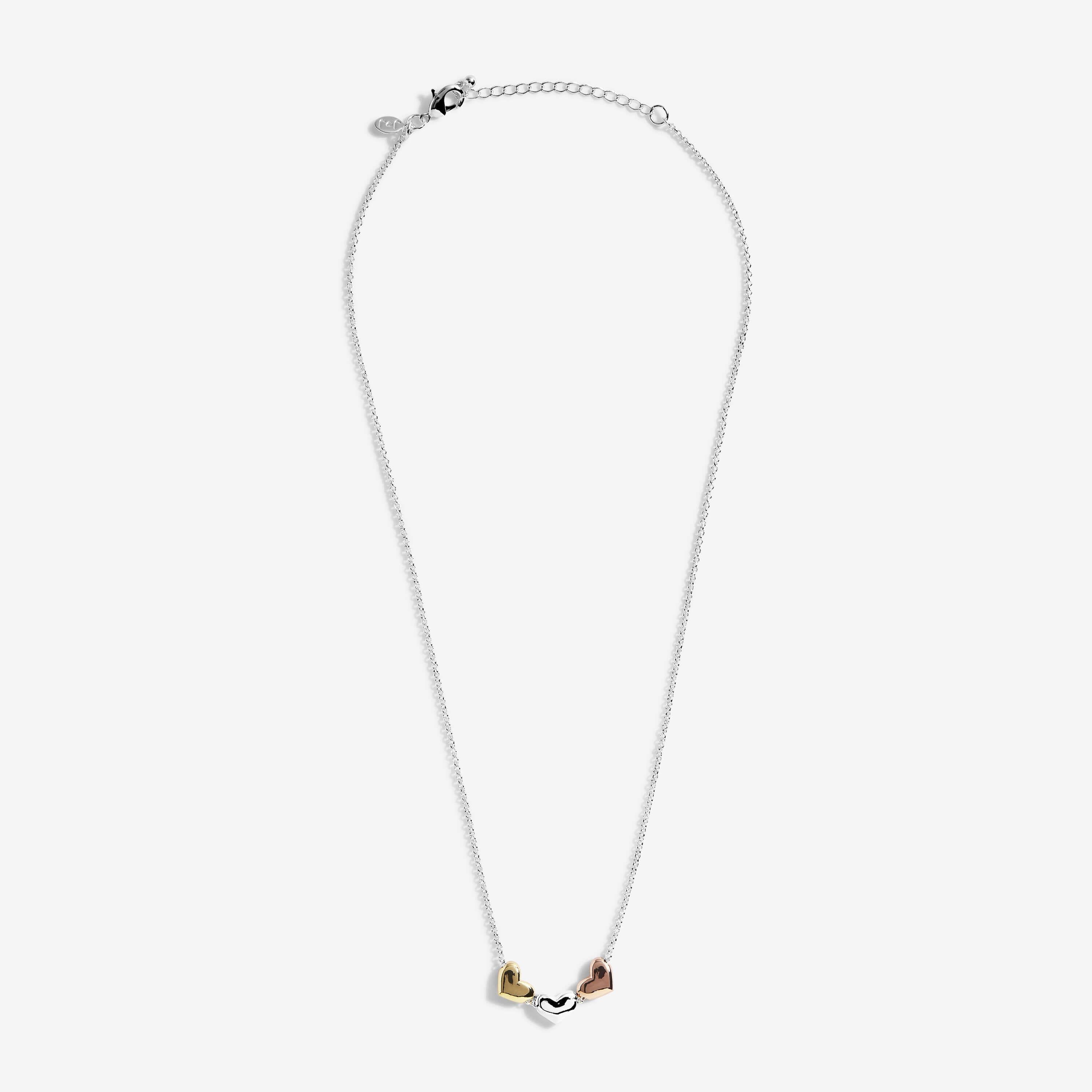Florence | Heart Necklace | Silver Rose Gold And Gold | Necklace | 46cm + 5cm Extender