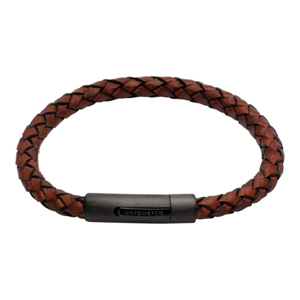 Antique Dark Brown Leather Bracelet with Matte Black IP Plated Clasp