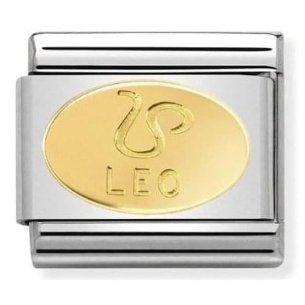 Stainless Steel & Gold Zodiac Leo Symbol Classic Link