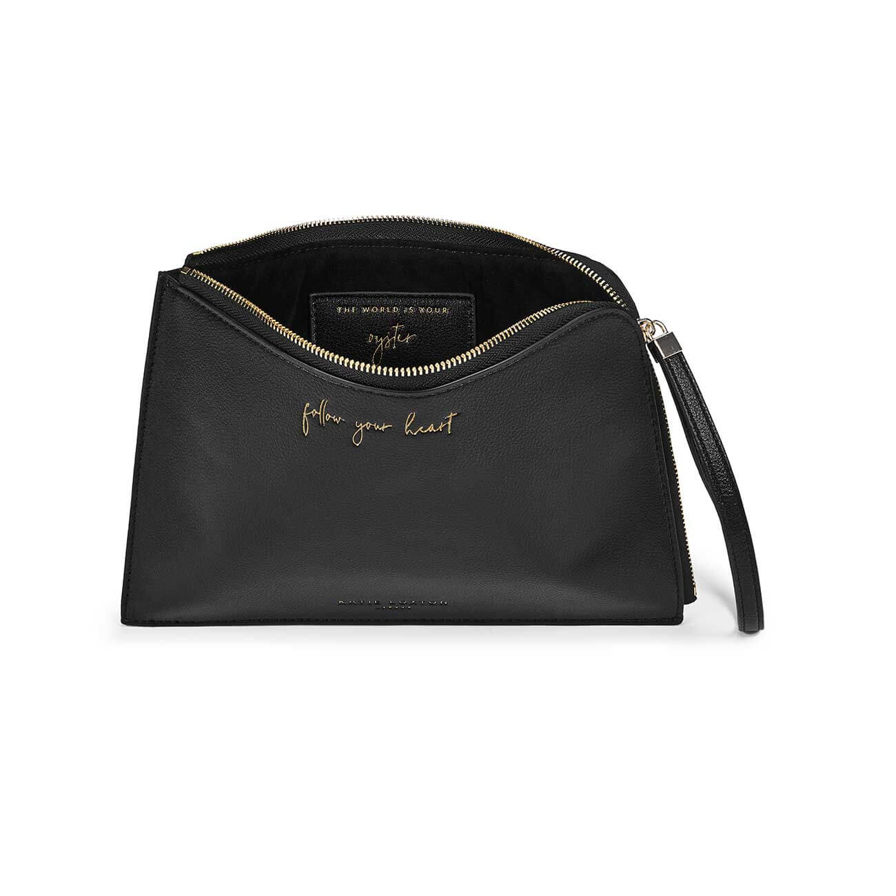 Secret Message Pouch | Follow Your Heart | The World Is Your Oyster | Black |