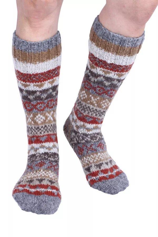 Classic Fairisle Long Socks In Grey