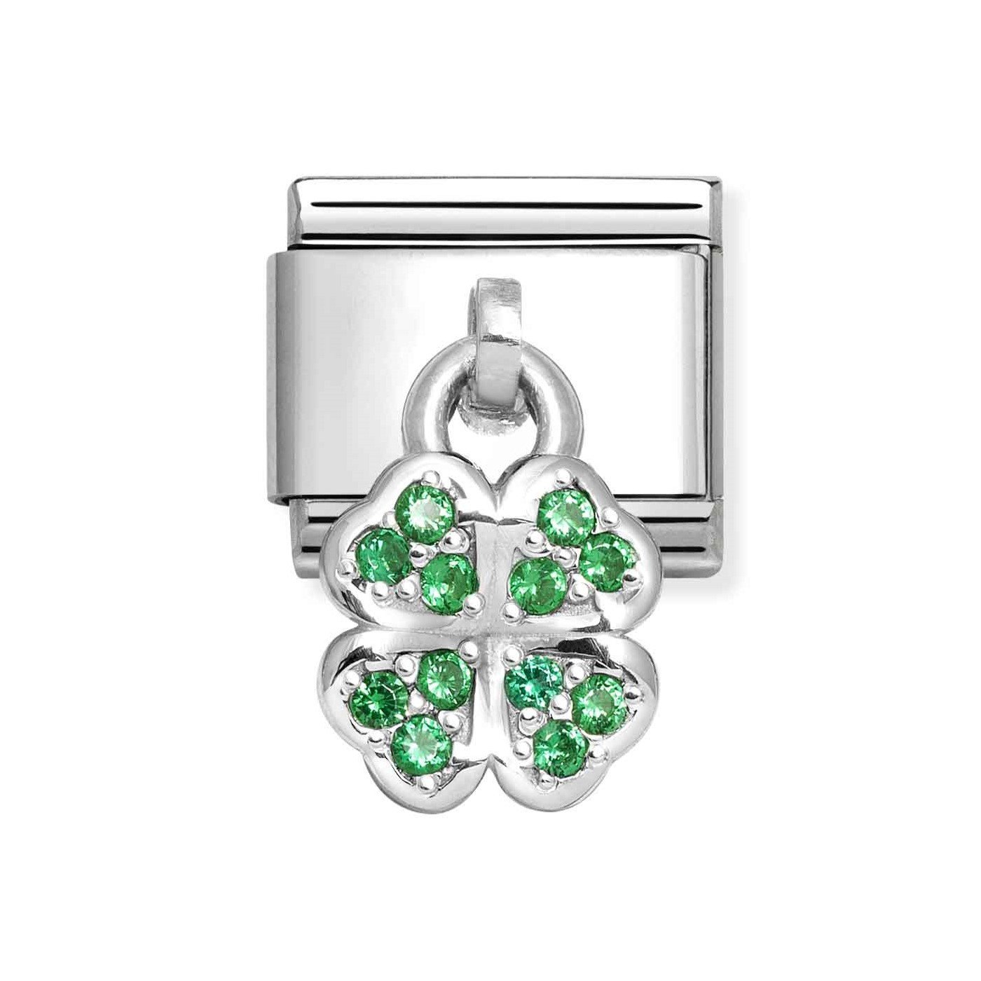 Composable Classic Link With Four-Leaf Clover Charm in 925 Silver With Green CZ