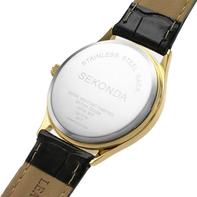 Gold Plated White Dial With Black Strap Watch
