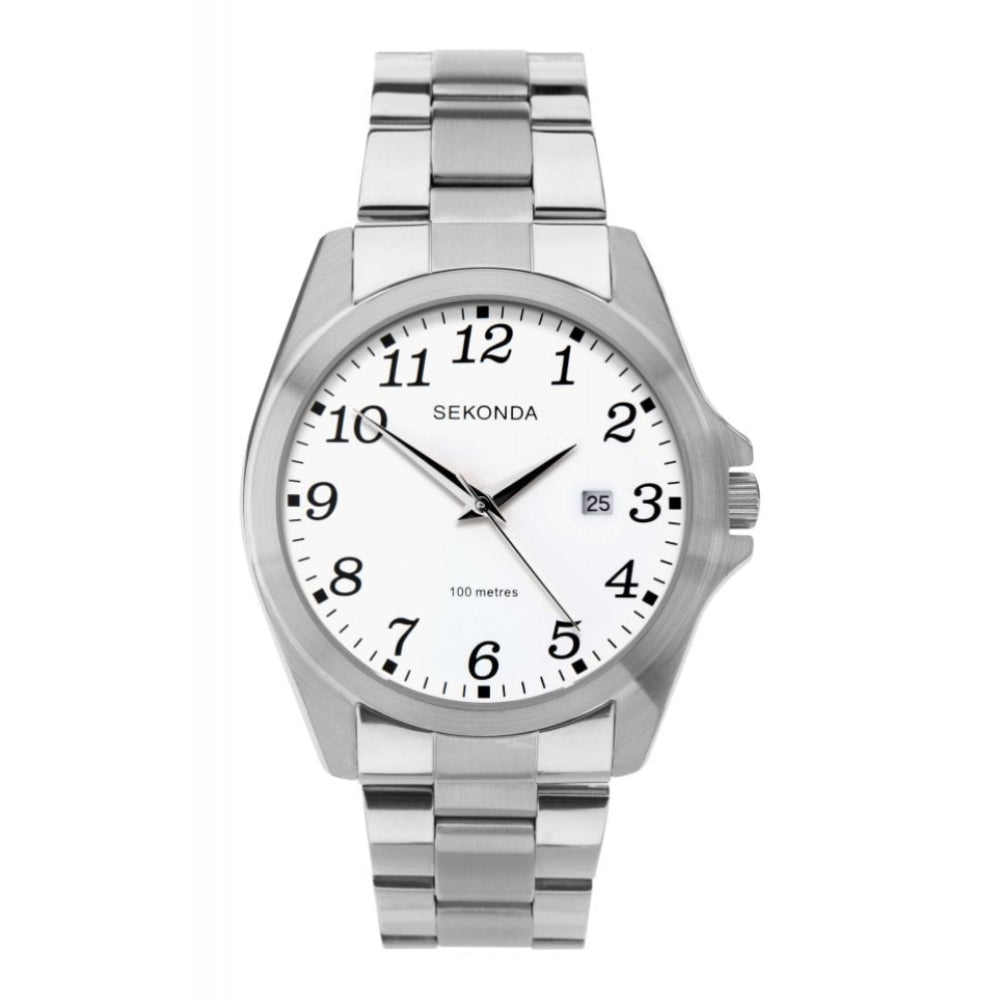 Silver IP Case With White Dial & Bracelet Strap Gents Watch