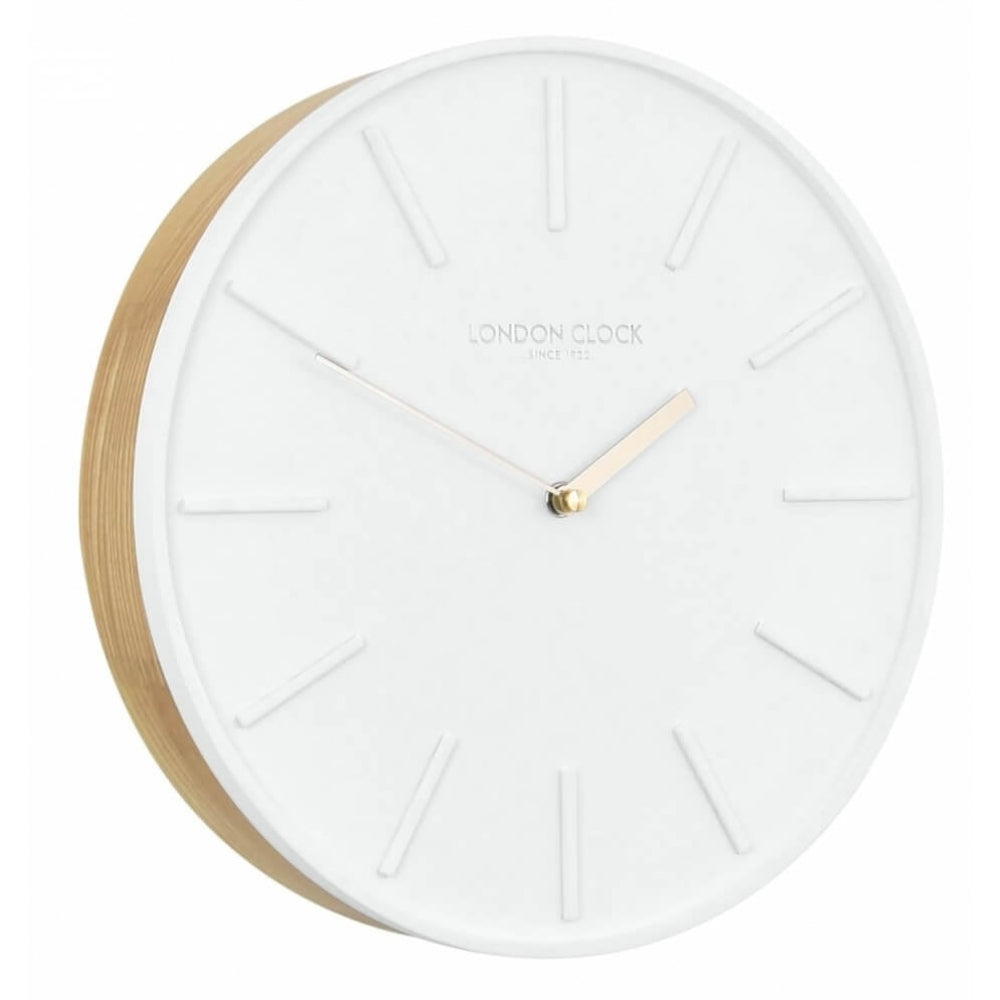 Lagom White Resin Dial & Oak Wooden Back Wall Clock