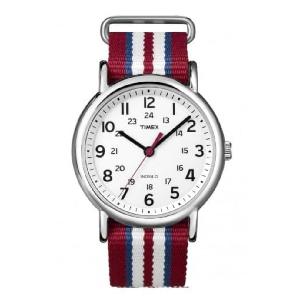 Unisex Weekender Red Blue & White Striped Fabric Watch