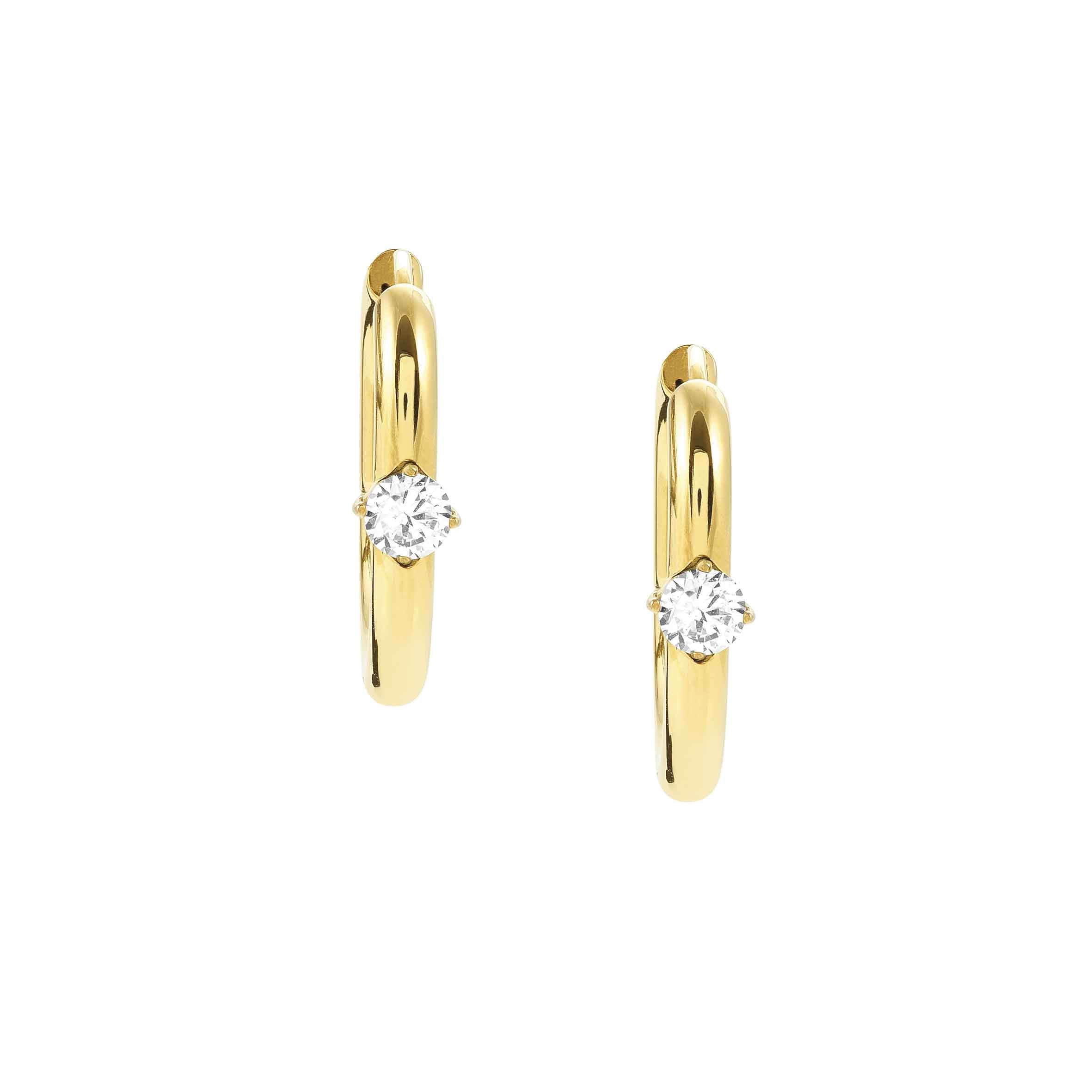 CHAINS OF STYLE Hoop Earrings In Gold PVD & White CZ