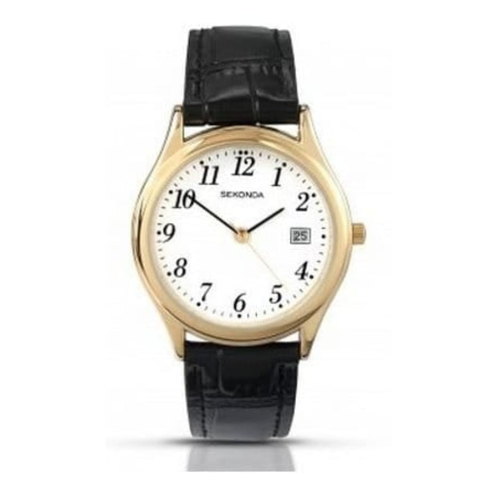 Classic Black Leather Watch With Date Display