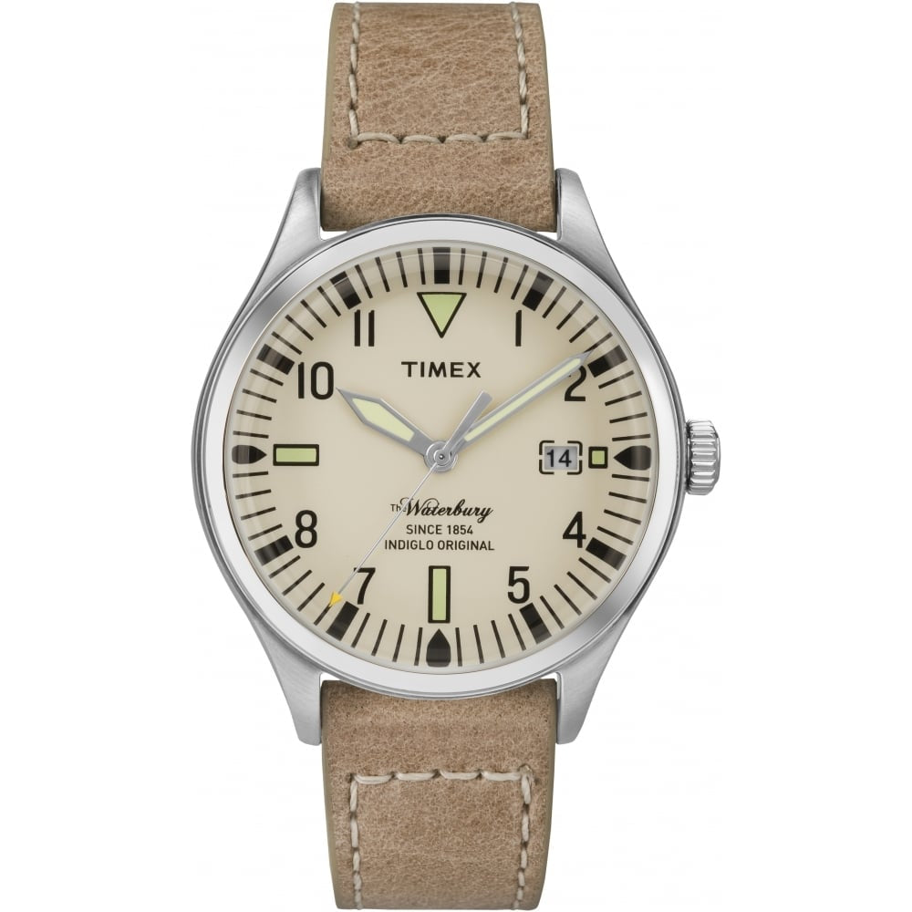 The Waterbury Stainless Steel Case Natural Dial Tan Strap