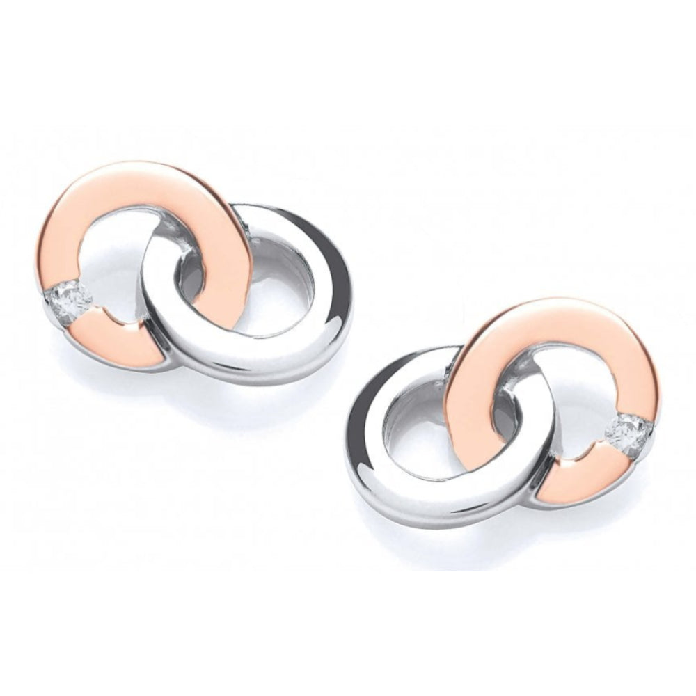 Rose Gold And Silver Linked Ring Earrings
