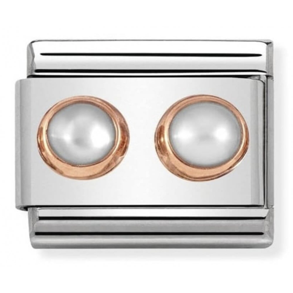 Composable Classic Two White Pearl In Rose Gold & Stainless Steel Charm