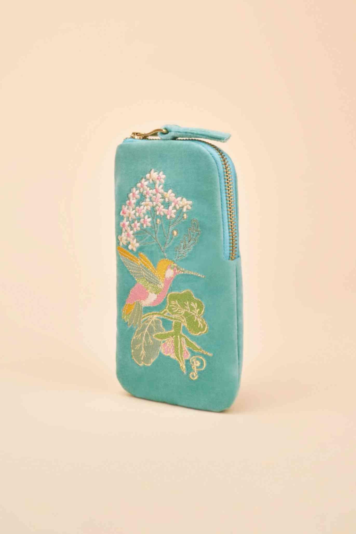 Velvet Sunglasses Pouch - Hummingbird - Aqua