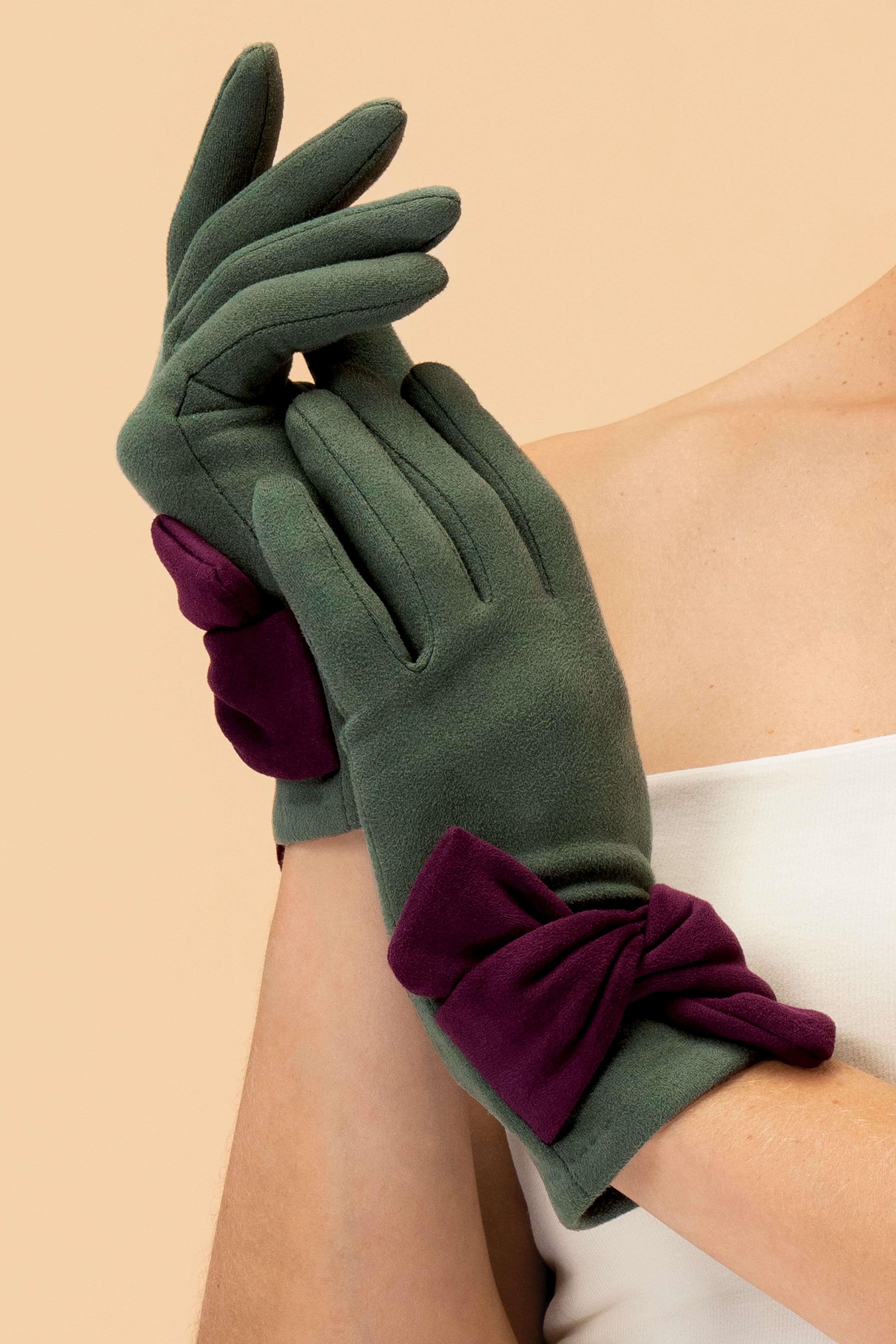 Henrietta Faux Suede Gloves- Fern/Damson
