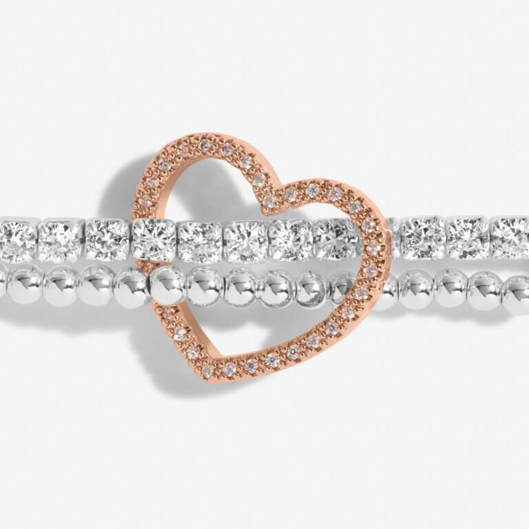Lila Lustre | Heart | Silver And Rose Gold | Bracelet | 17.5cm Stretch