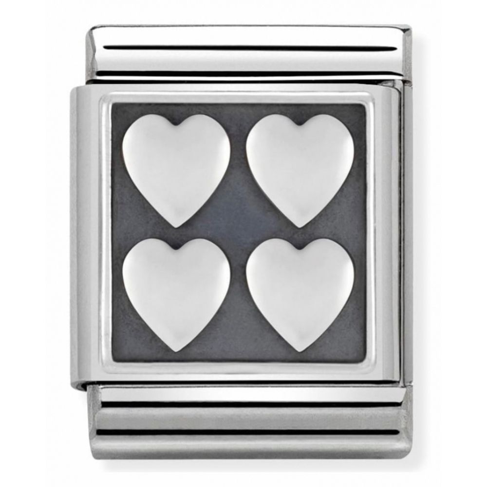 Composable Oxidized 4 Hearts Symbol Stainless Steel And Sterling Silver Big Charm