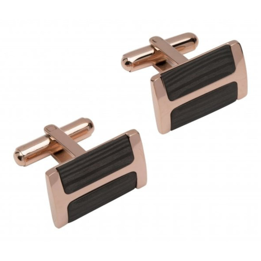 Steel Cufflinks With Carbon Fiber And Rose Ip Plating