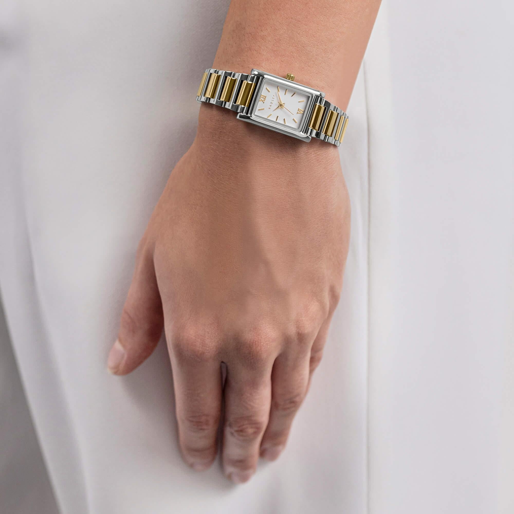 Tank Two Tone Silver & Gold Plated Bracelet Watch