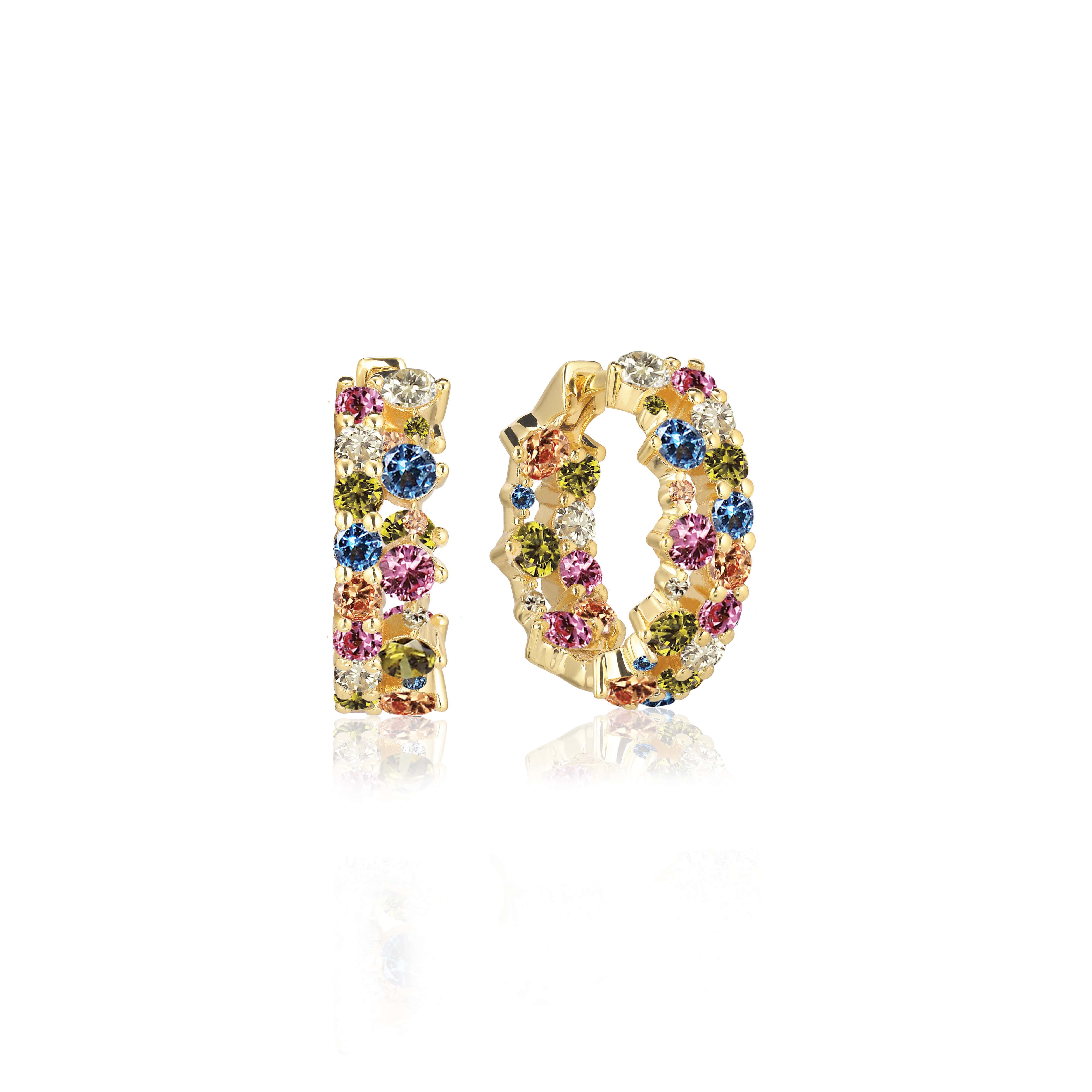 Livigno Creolo Piccolo Earrings In 18k Gold Plated With Multicoloured Zirconia
