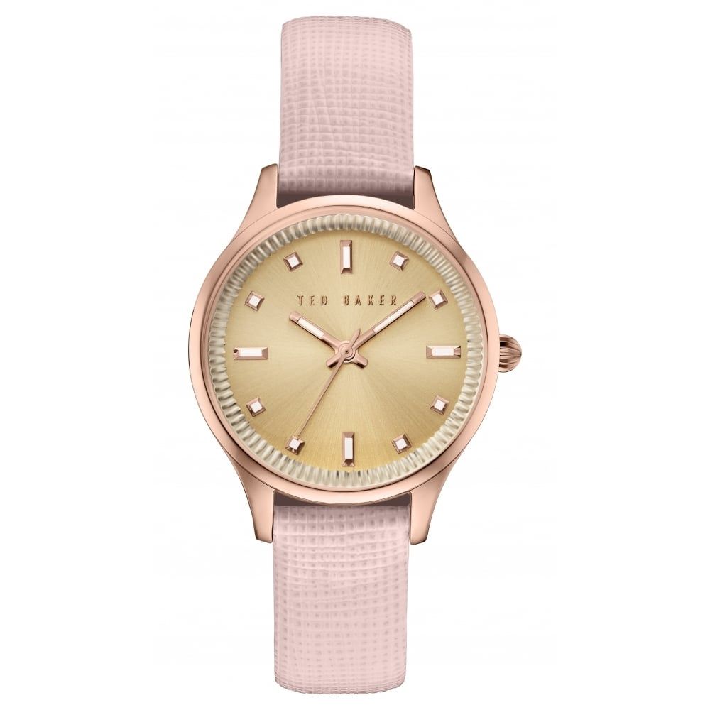 Pink Leather Champagne Face Rose Gold Watch
