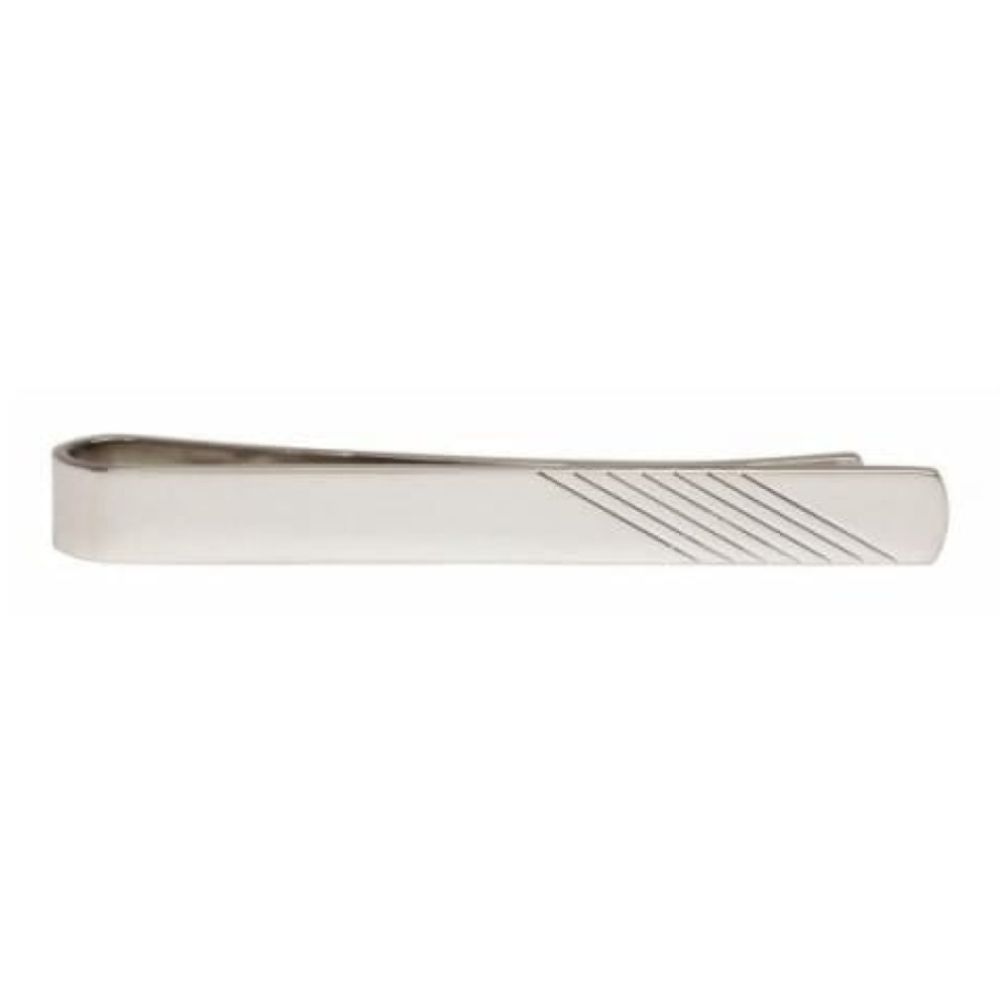 Rhodium Plated Striped Tie Bar