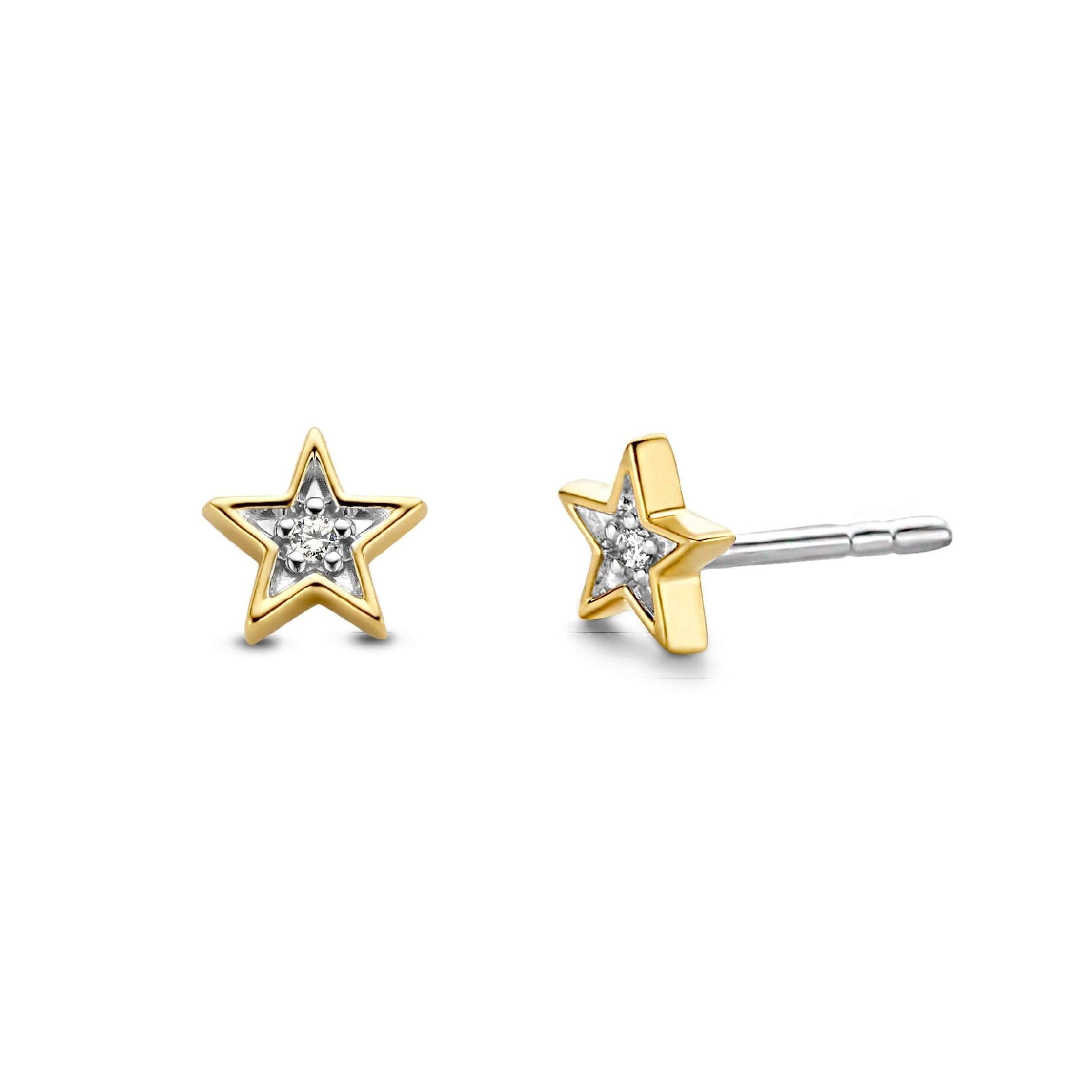 Two Tone CZ Gold Plated CZ Star Earrings