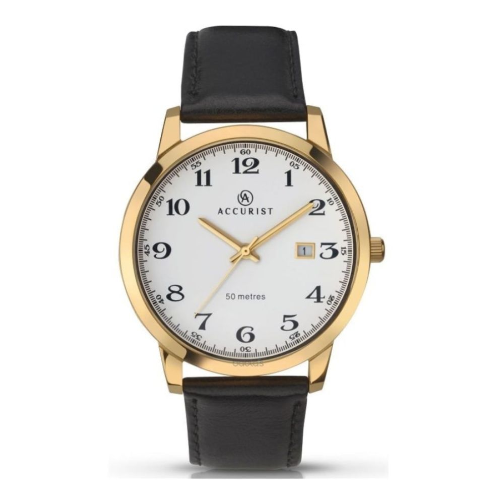 Men's Watch With Black Leather Strap