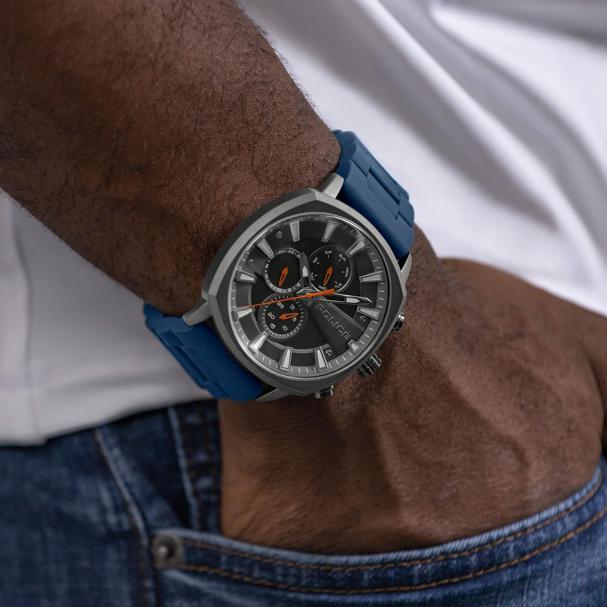 TUNEFUL Black Multifunction Dial With Blue Silicone Strap Watch