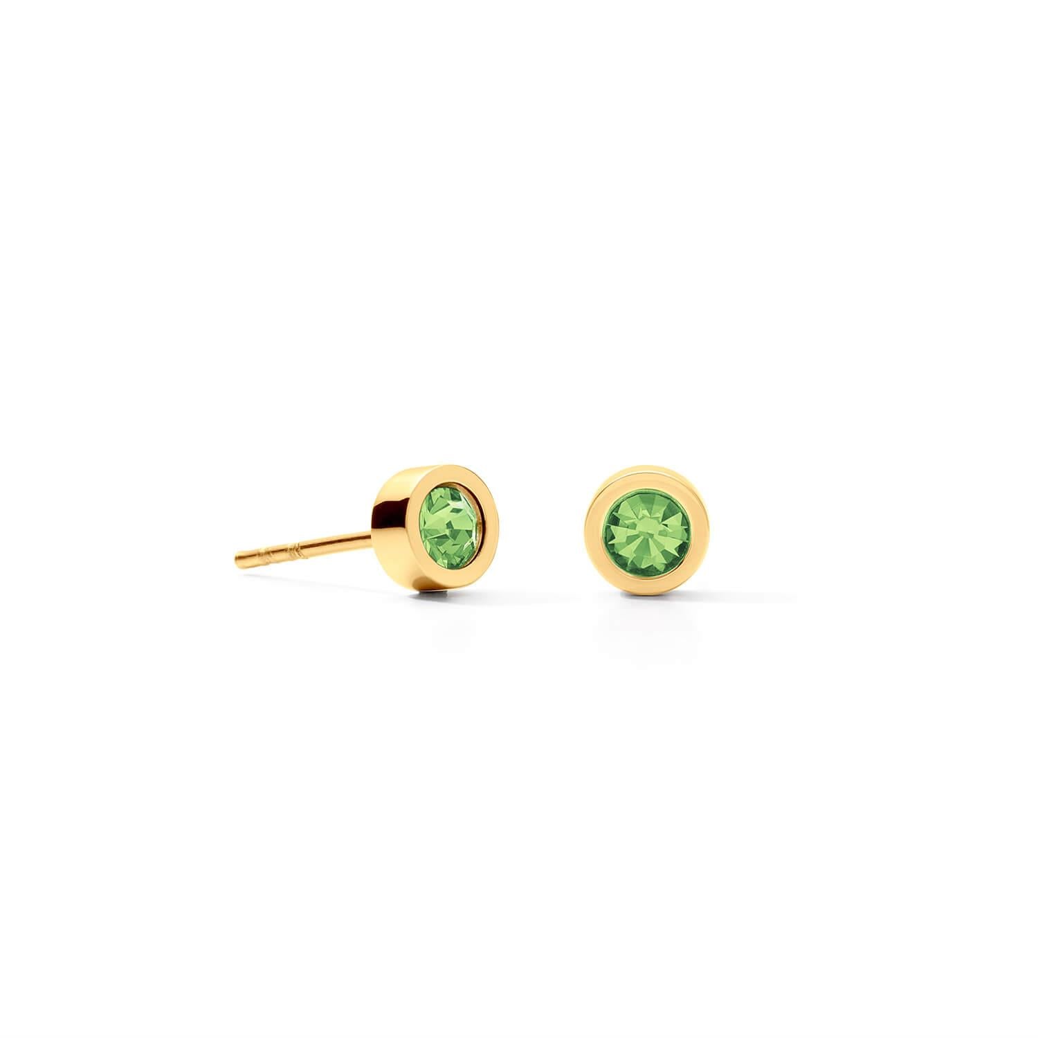 Green Sparkling Dot Gold Earrings