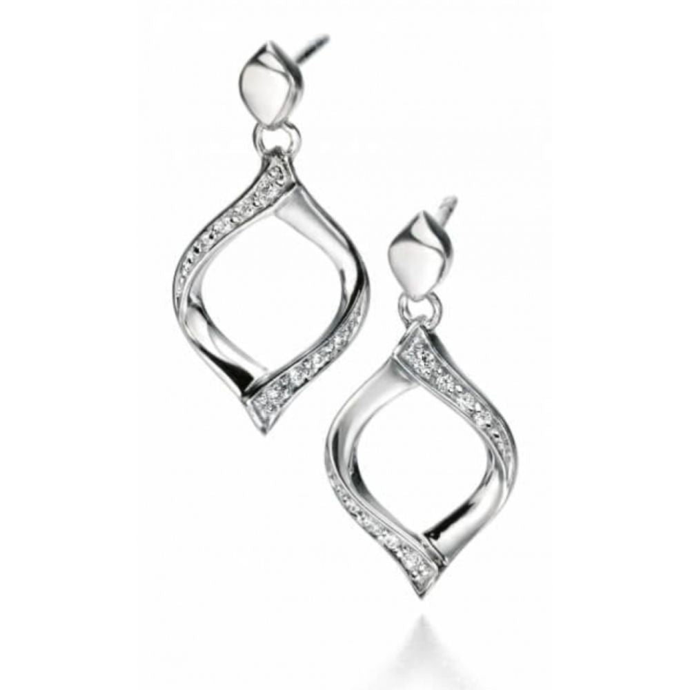 Cut Out Twist Drop Clear CZ Earrings