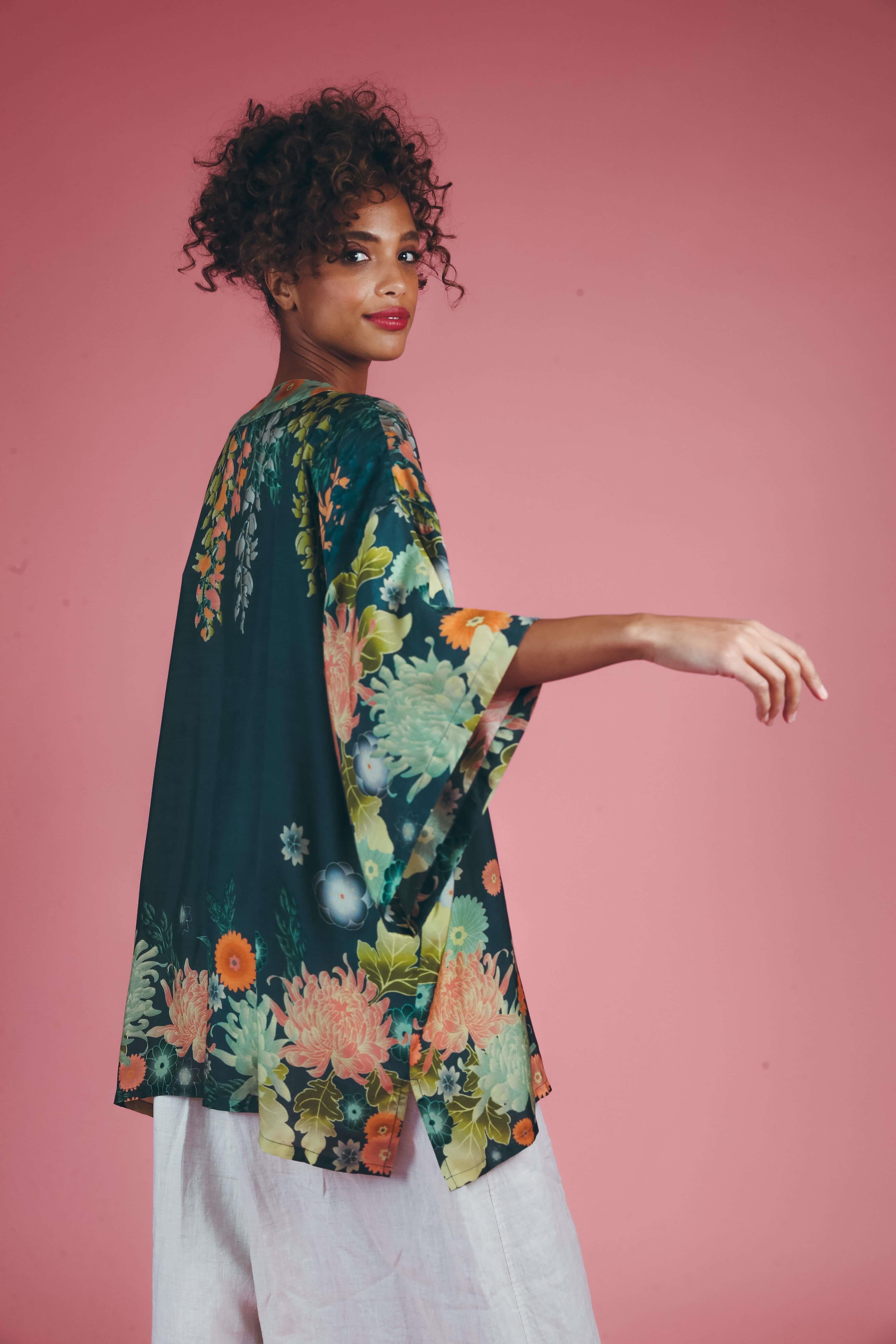 PRINTED KIMONO JACKET - Trailing Wisteria Ink